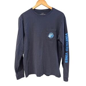 Vineyard Vines Long Sleeve Pocket T Shirt Men's Navy Blue Fish Graphic Small